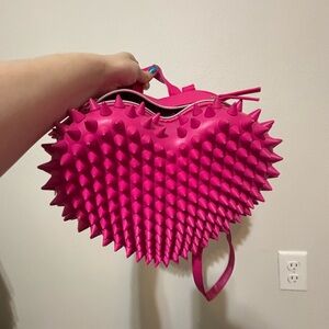 Pink Spiked Heart-Shaped Mini Backpack